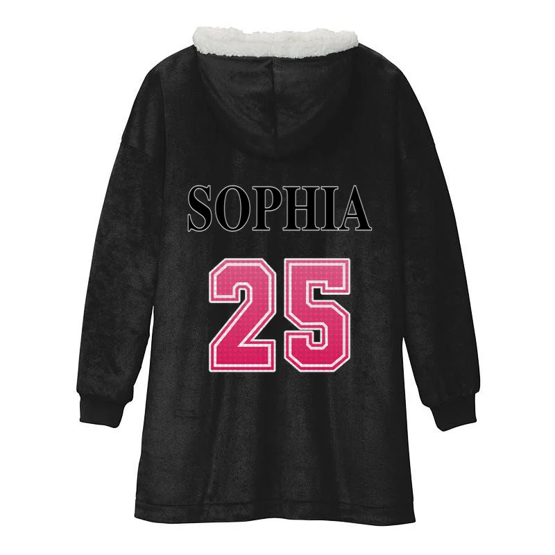 Custom Pink Out Volleyball Jersey - Personalized Name & Number Hooded Blanket - Back - Close-up