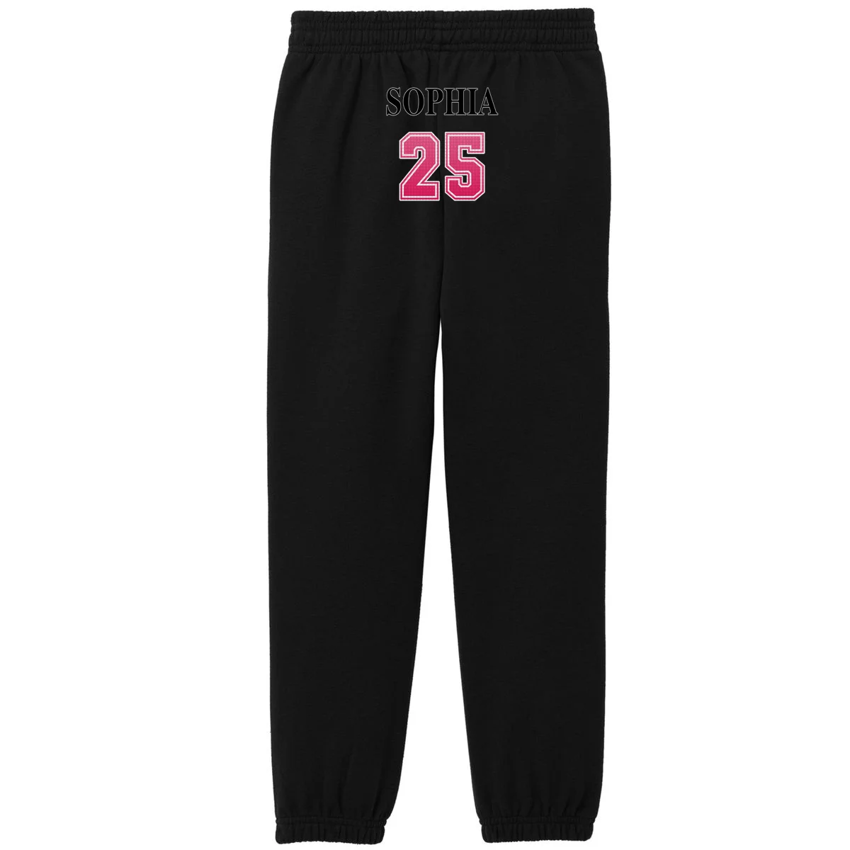 Custom Pink Out Volleyball Jersey - Personalized Name & Number Kids Fleece Sweatpants - Back - Close-up
