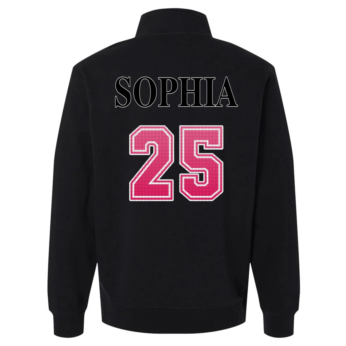 Custom Pink Out Volleyball Jersey - Personalized Name & Number Men's Pullover Quarter Zip - Back - Close-up