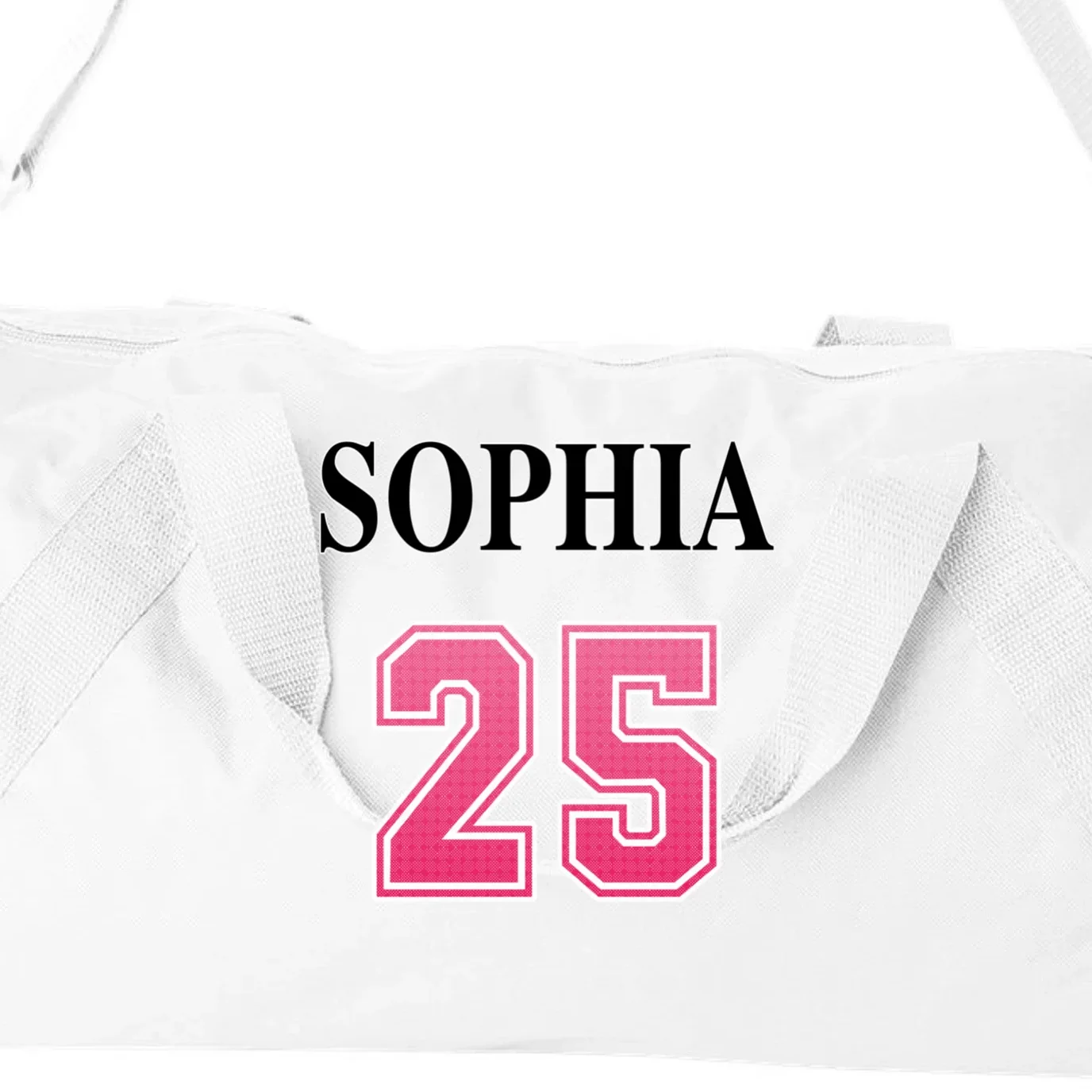 Custom Pink Out Volleyball Jersey - Personalized Name & Number Duffel Bag - Back - Close-up