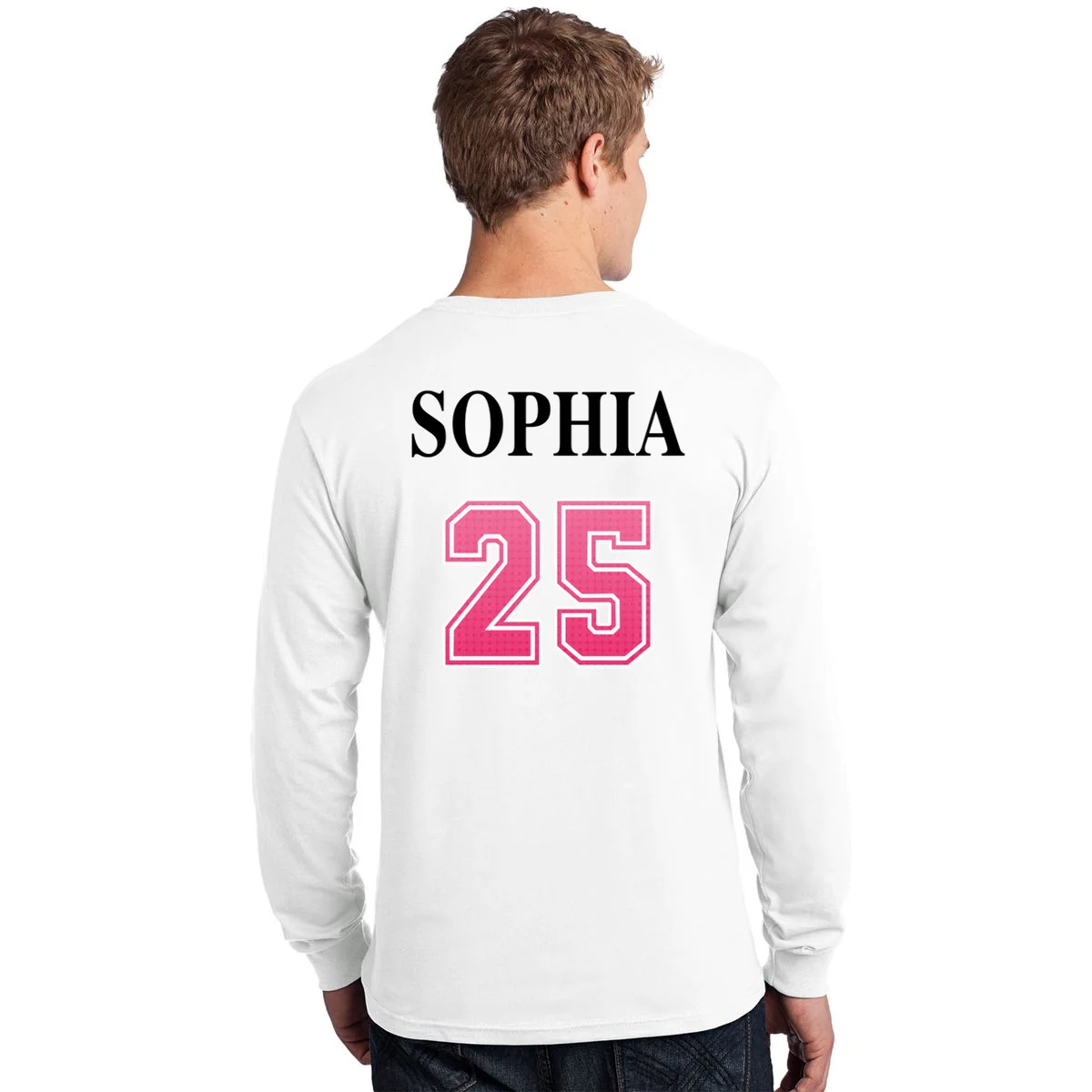 Custom Pink Out Volleyball Jersey - Personalized Name & Number Men's Long Sleeve Shirt - Back