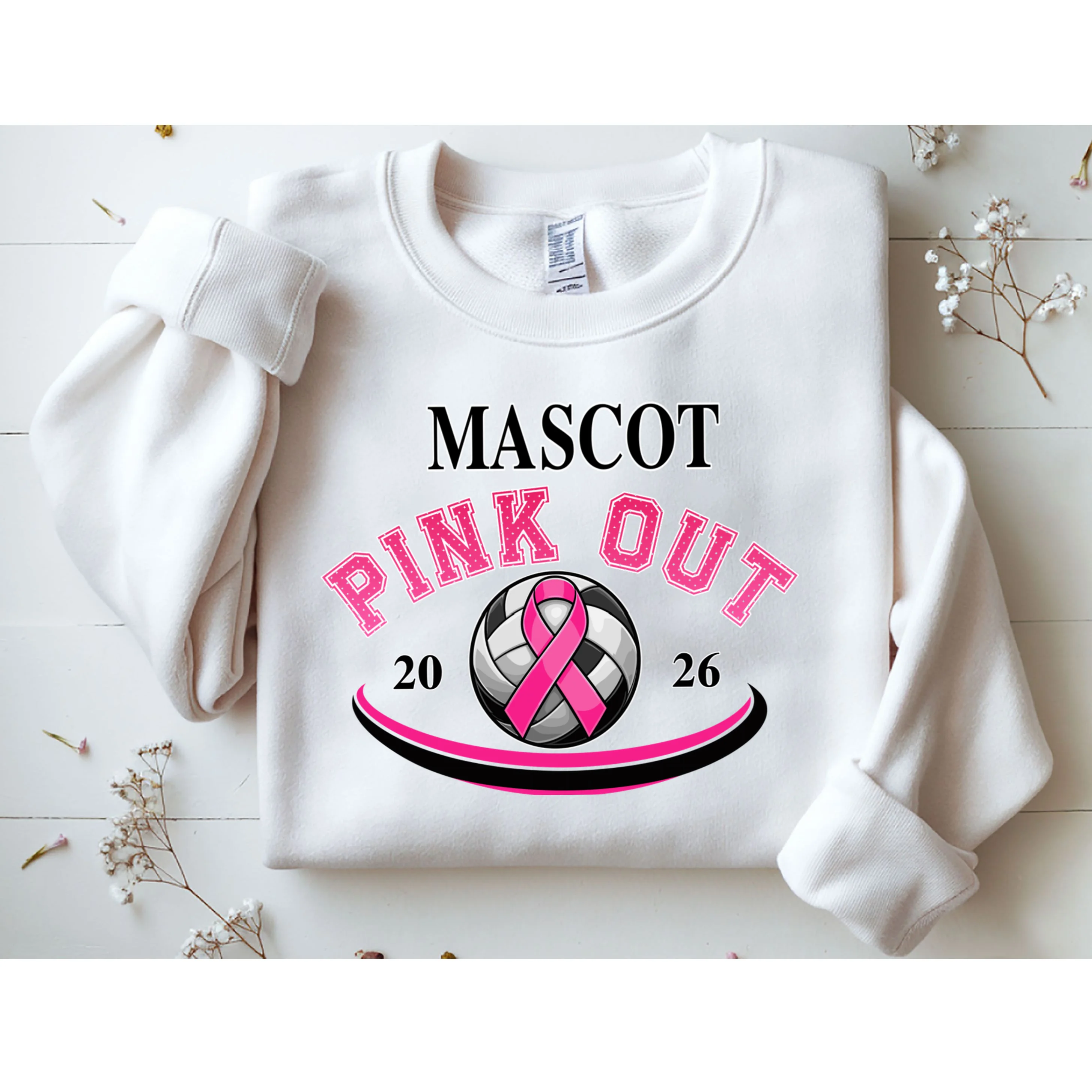 Custom Pink Out Volleyball Jersey - Personalized Name & Number Men's Sweatshirt - Front 1