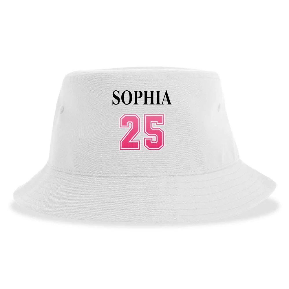 Custom Pink Out Volleyball Jersey - Personalized Name & Number Bucket Hat - Back - Close-up