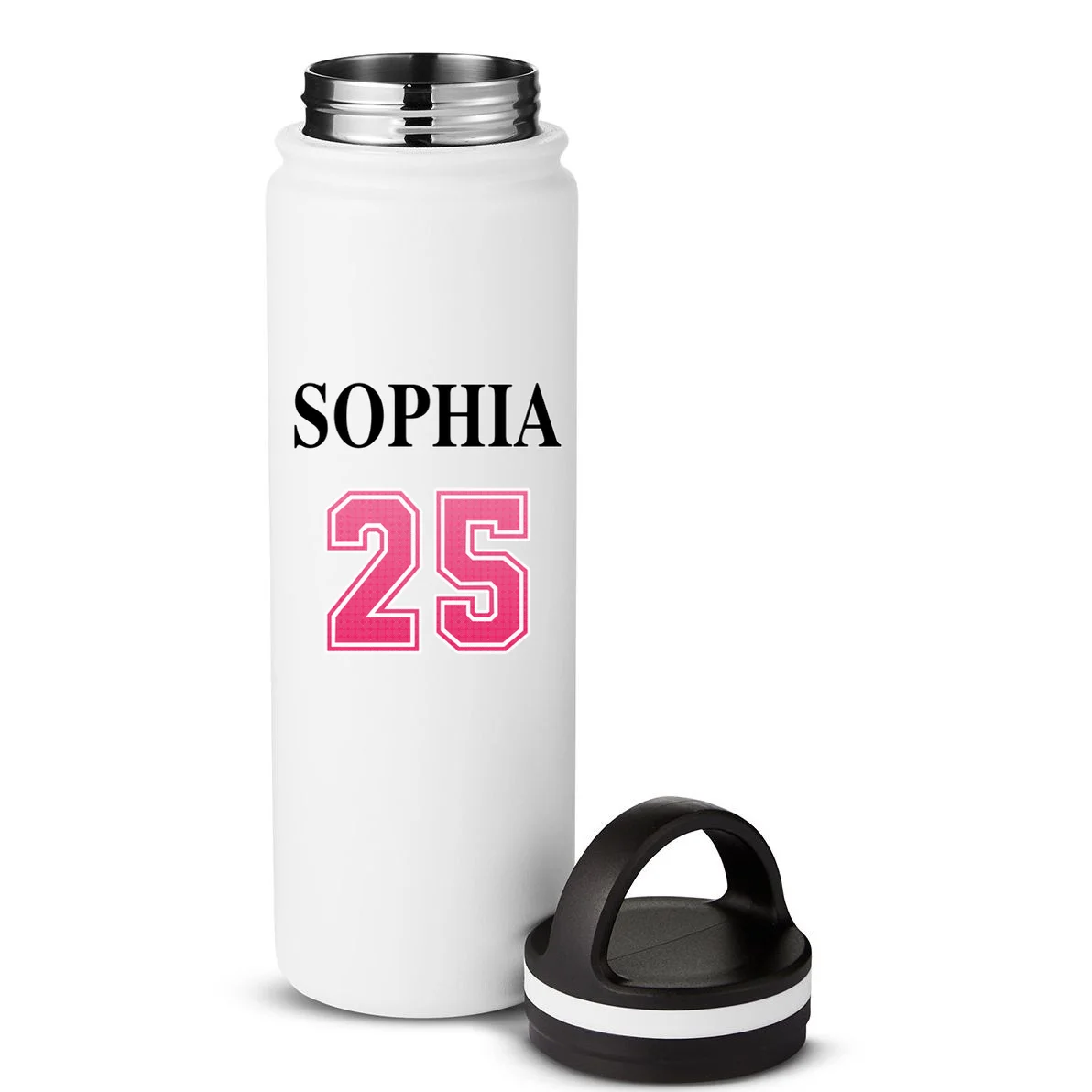 Custom Pink Out Volleyball Jersey - Personalized Name & Number 24oz Water Bottle - Back - Close-up