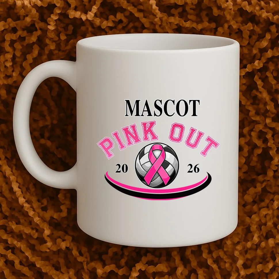 Custom Pink Out Volleyball Jersey - Personalized Name & Number Mug - Front 1