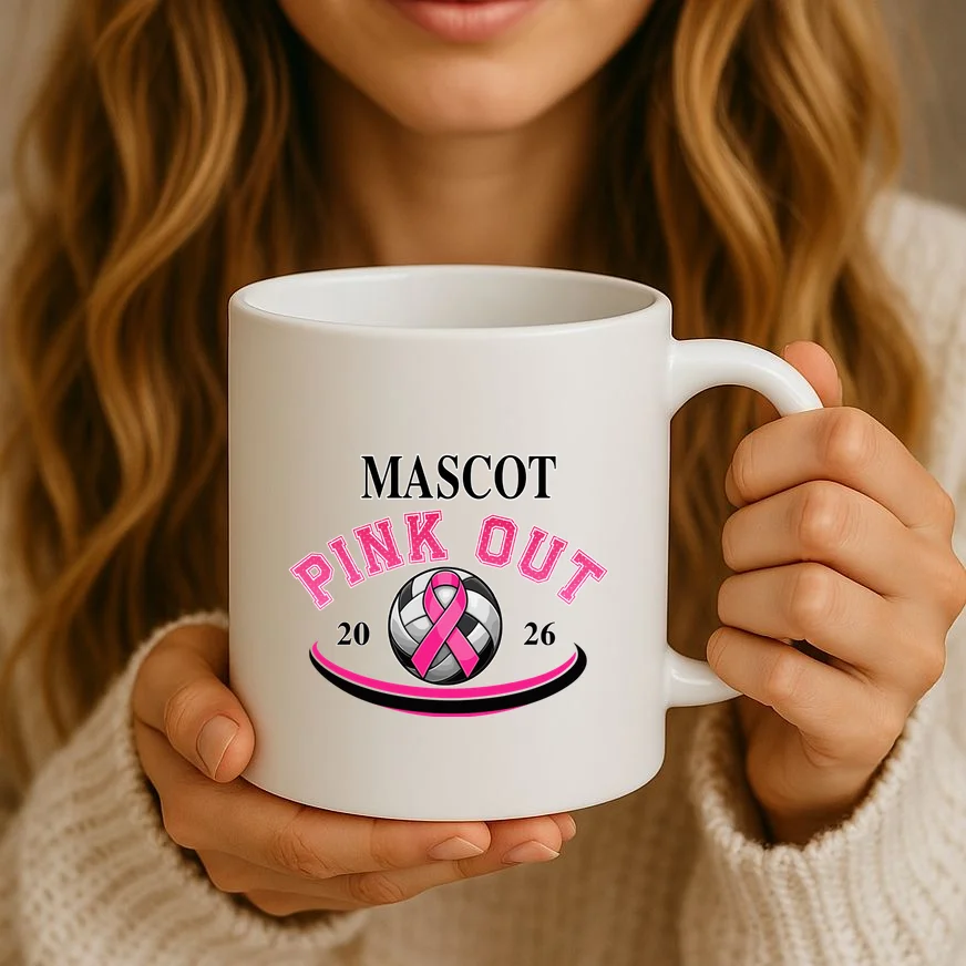 Custom Pink Out Volleyball Jersey - Personalized Name & Number Mug - Front 2