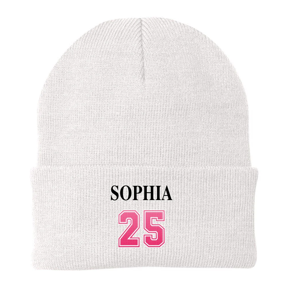 Custom Pink Out Volleyball Jersey - Personalized Name & Number Beanie - Back - Close-up