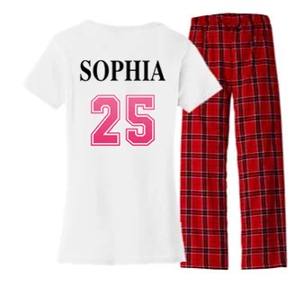 Custom Pink Out Volleyball Jersey - Personalized Name & Number Women's Flannel Pajama Set - Back - Close-up