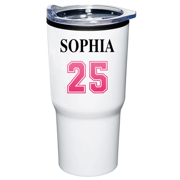 Custom Pink Out Volleyball Jersey - Personalized Name & Number 20oz Tumbler - Back