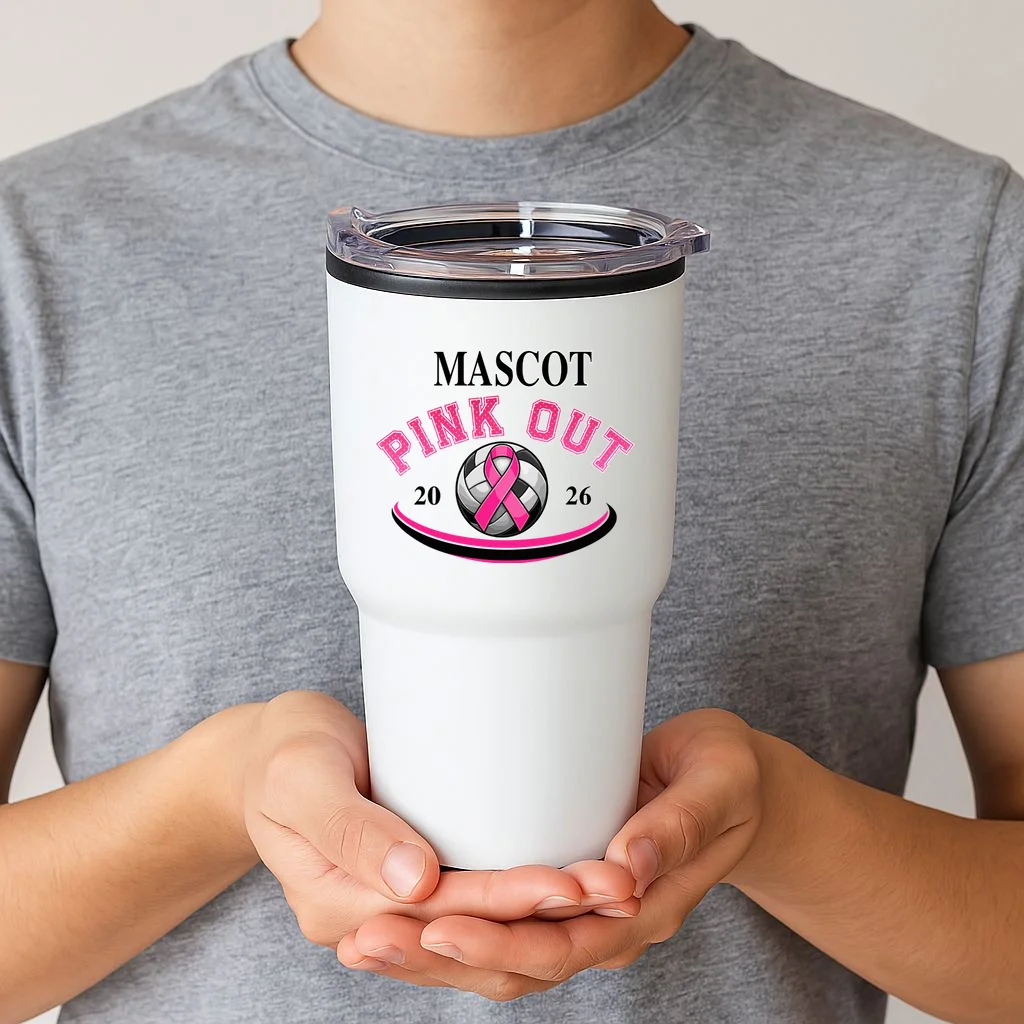 Custom Pink Out Volleyball Jersey - Personalized Name & Number 20oz Tumbler - Front 1