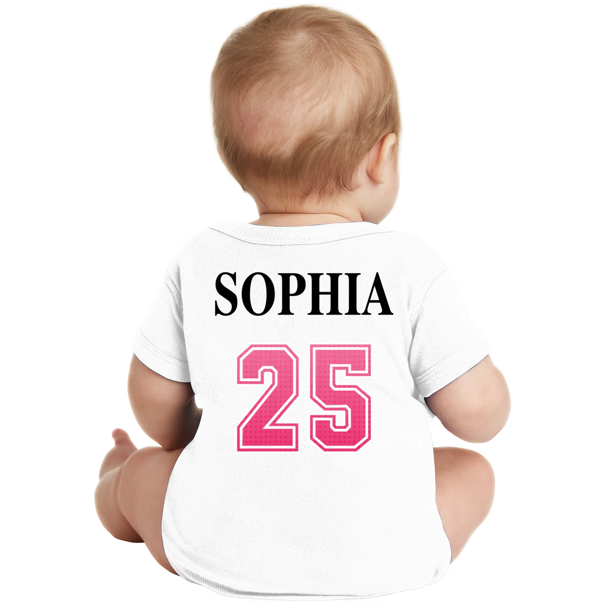 Custom Pink Out Volleyball Jersey - Personalized Name & Number Baby Bodysuit - Back - Close-up