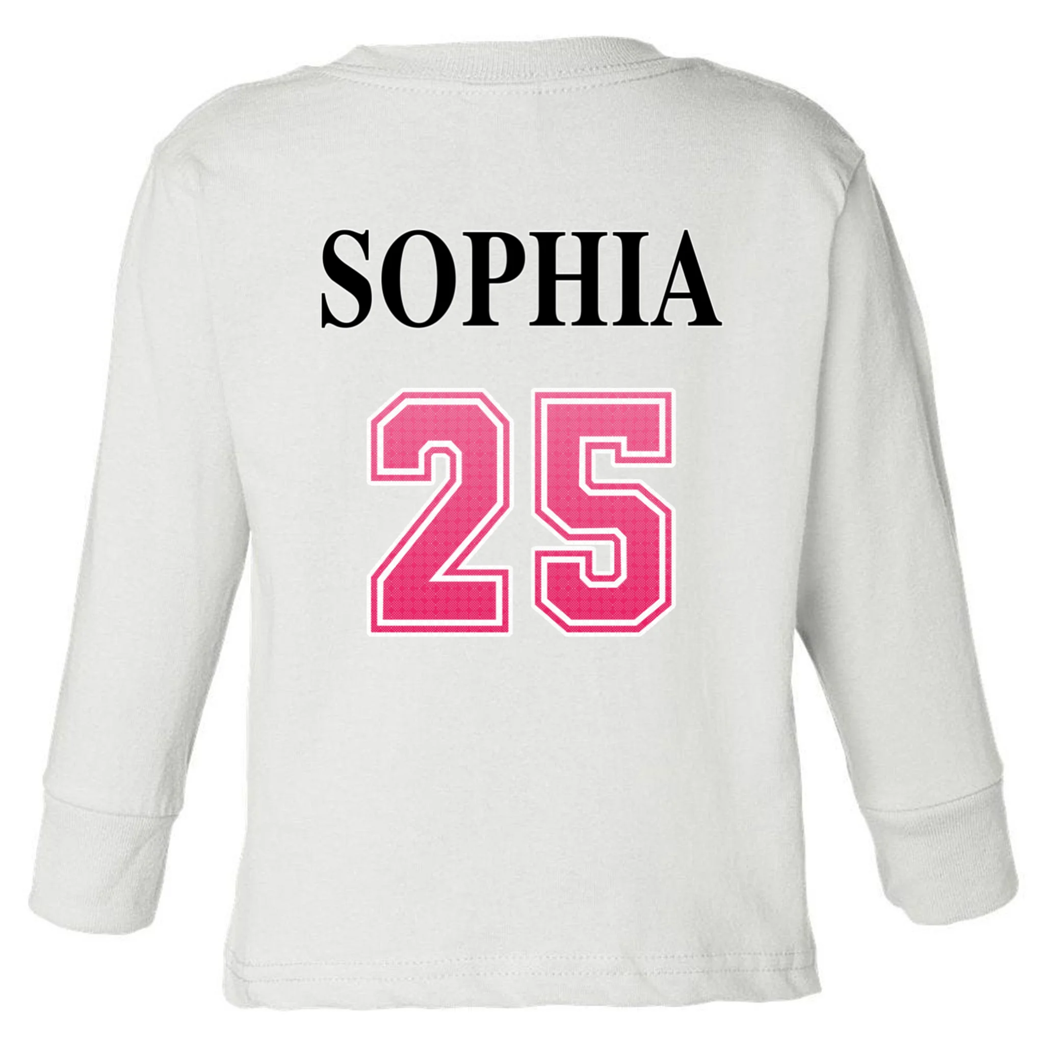 Custom Pink Out Volleyball Jersey - Personalized Name & Number Toddler Long Sleeve Shirt - Back - Close-up