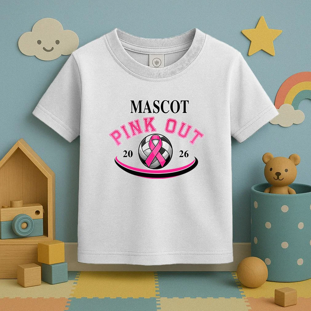 Custom Pink Out Volleyball Jersey - Personalized Name & Number Toddler T-Shirt - Front 2