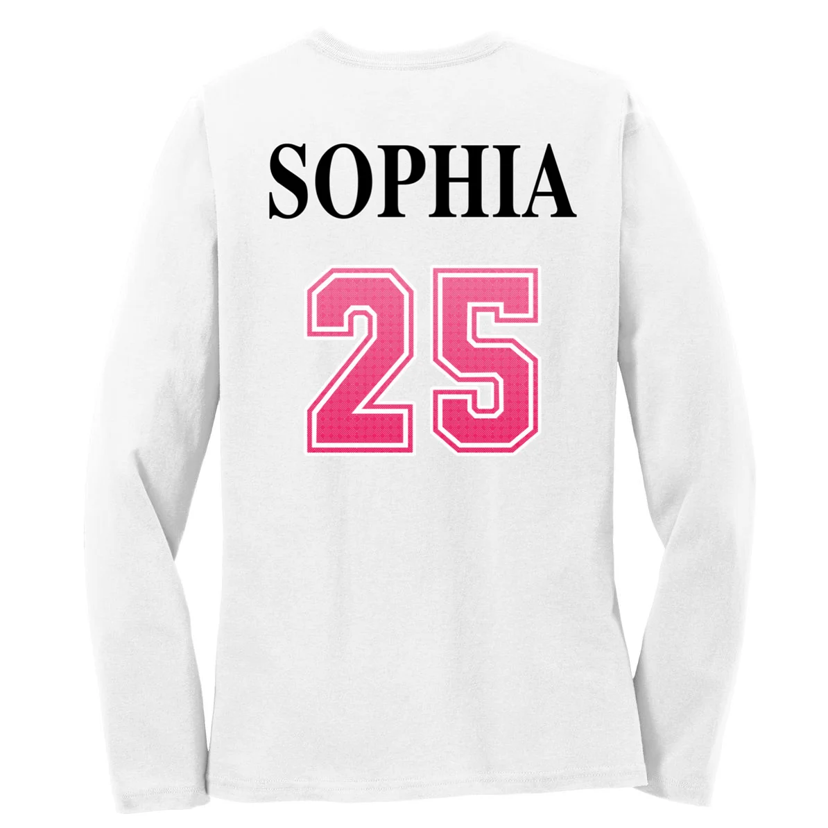 Custom Pink Out Volleyball Jersey - Personalized Name & Number Women's Long Sleeve Shirt - Back - Close-up