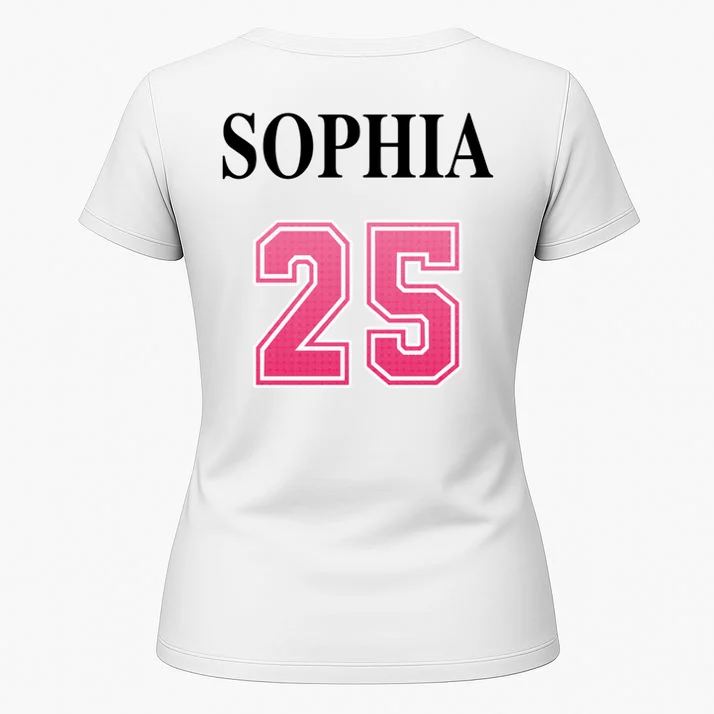Custom Pink Out Volleyball Jersey - Personalized Name & Number Women's T-Shirt - Back 1