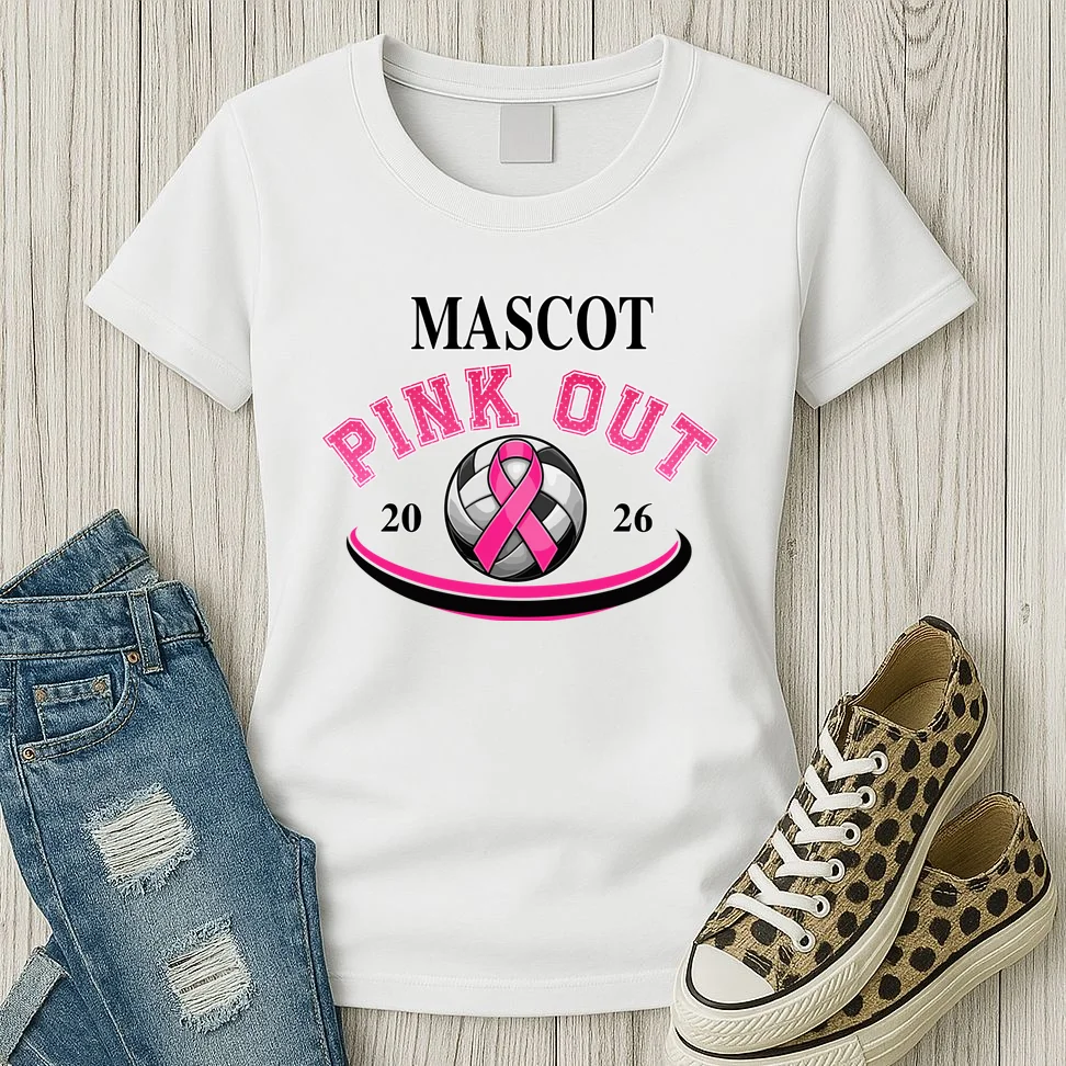 Custom Pink Out Volleyball Jersey - Personalized Name & Number Women's T-Shirt - Front 2