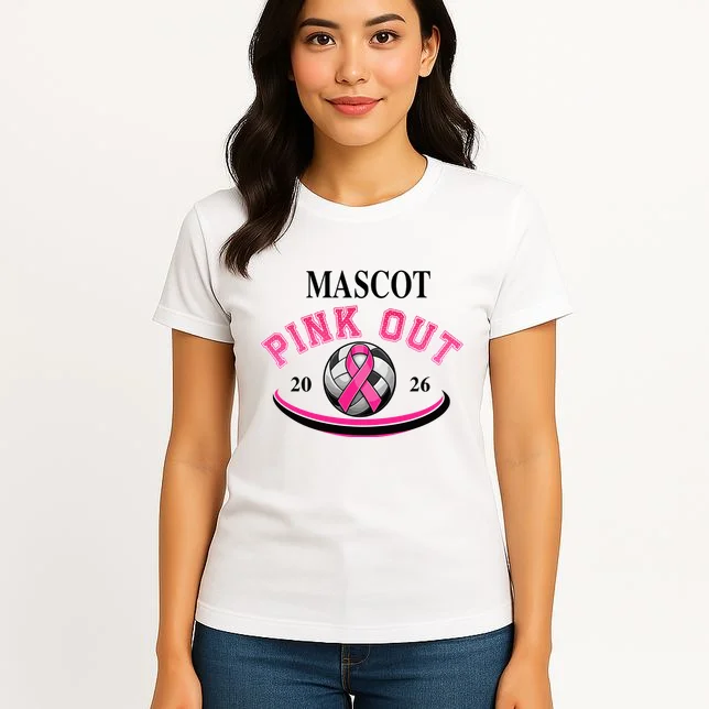 Custom Pink Out Volleyball Jersey - Personalized Name & Number Women's T-Shirt - Front 3