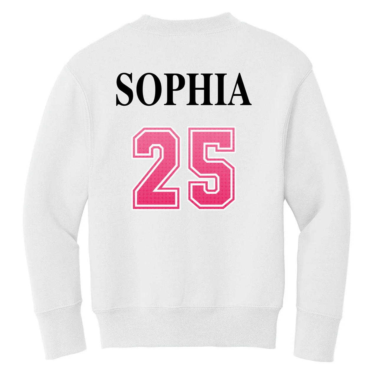 Custom Pink Out Volleyball Jersey - Personalized Name & Number Kids Sweatshirt - Back - Close-up