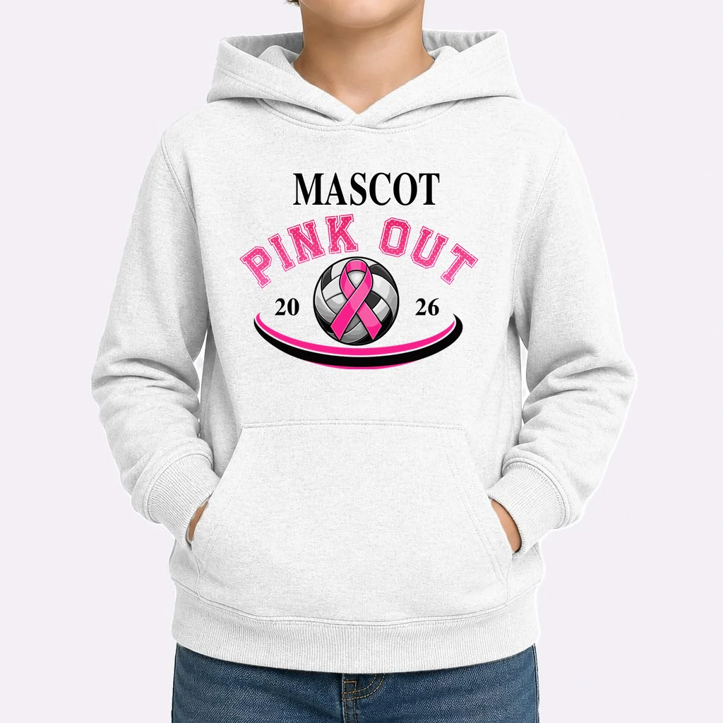 Custom Pink Out Volleyball Jersey - Personalized Name & Number Kids Hoodie - Front 1