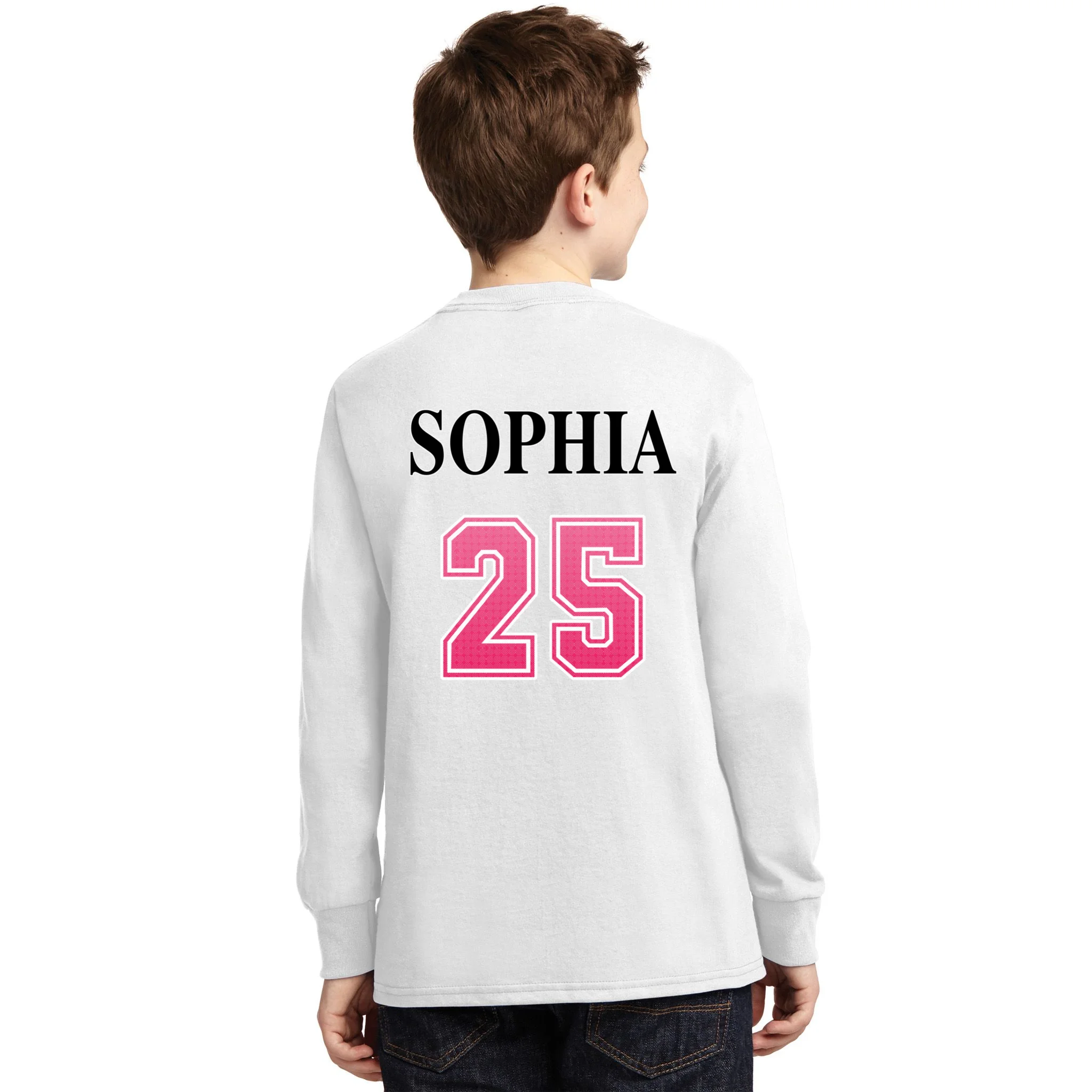 Custom Pink Out Volleyball Jersey - Personalized Name & Number Kids Long Sleeve Shirt - Back - Close-up