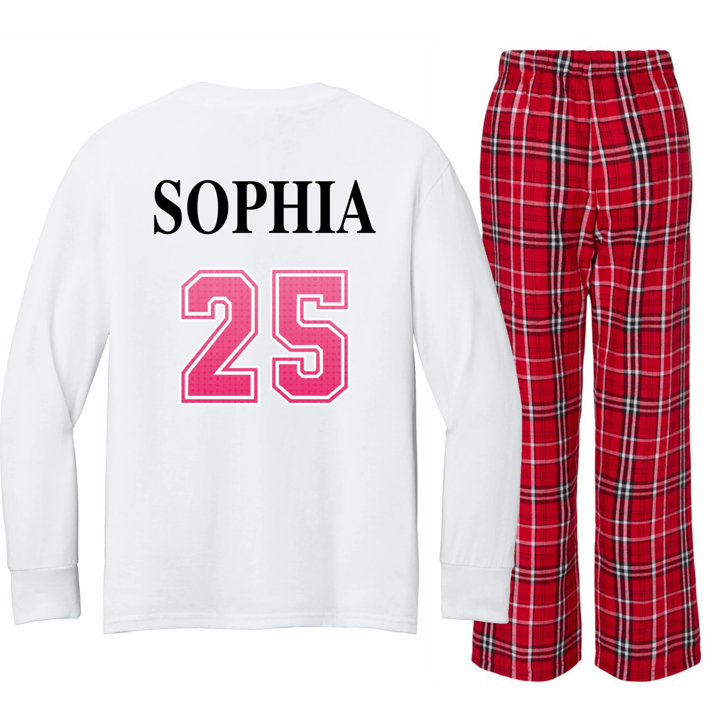 Custom Pink Out Volleyball Jersey - Personalized Name & Number Kids Long Sleeve Pajamas - Back - Close-up