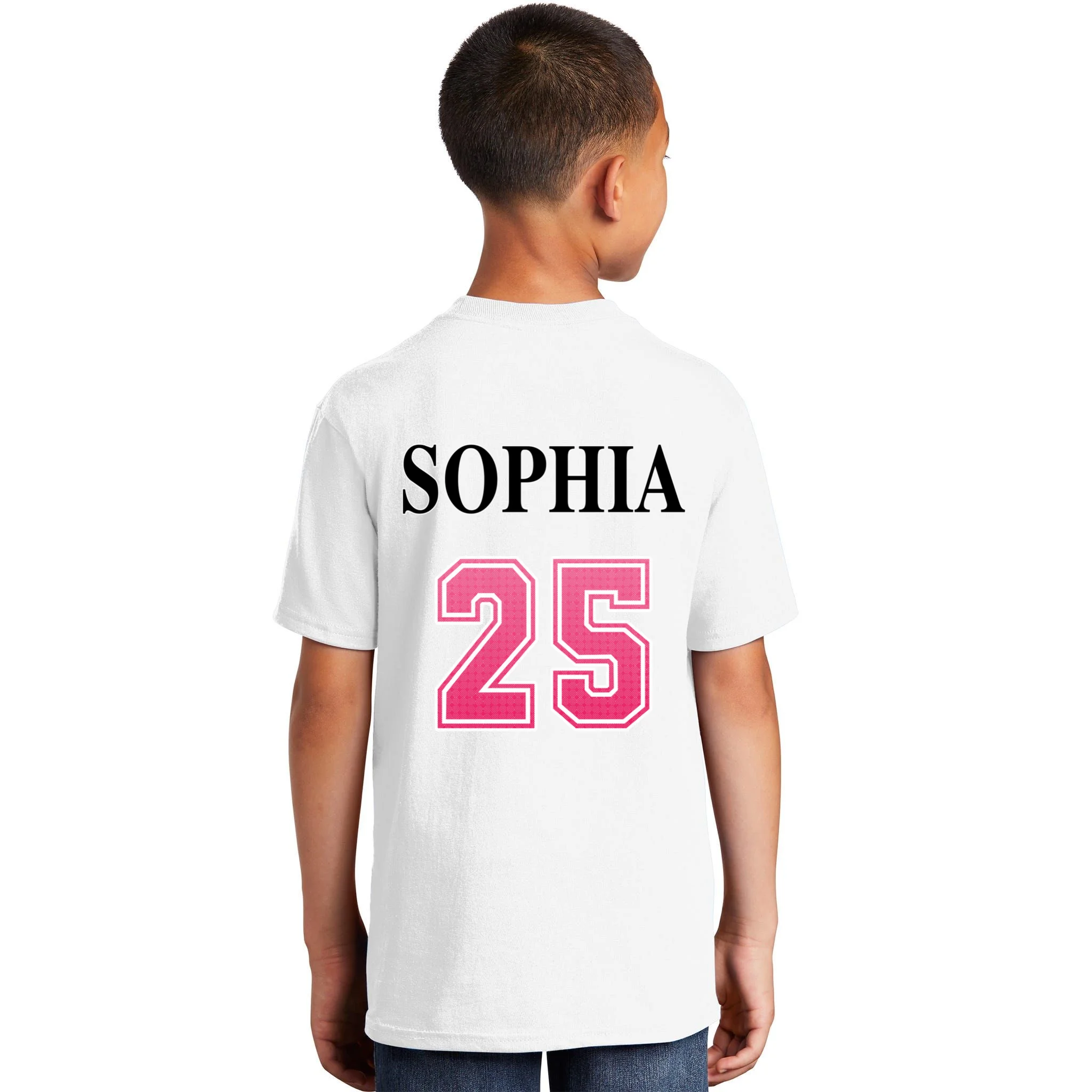 Custom Pink Out Volleyball Jersey - Personalized Name & Number Kids T-Shirt - Back