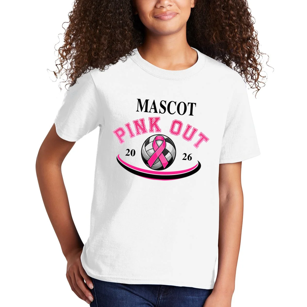 Custom Pink Out Volleyball Jersey - Personalized Name & Number Kids T-Shirt - Front 1