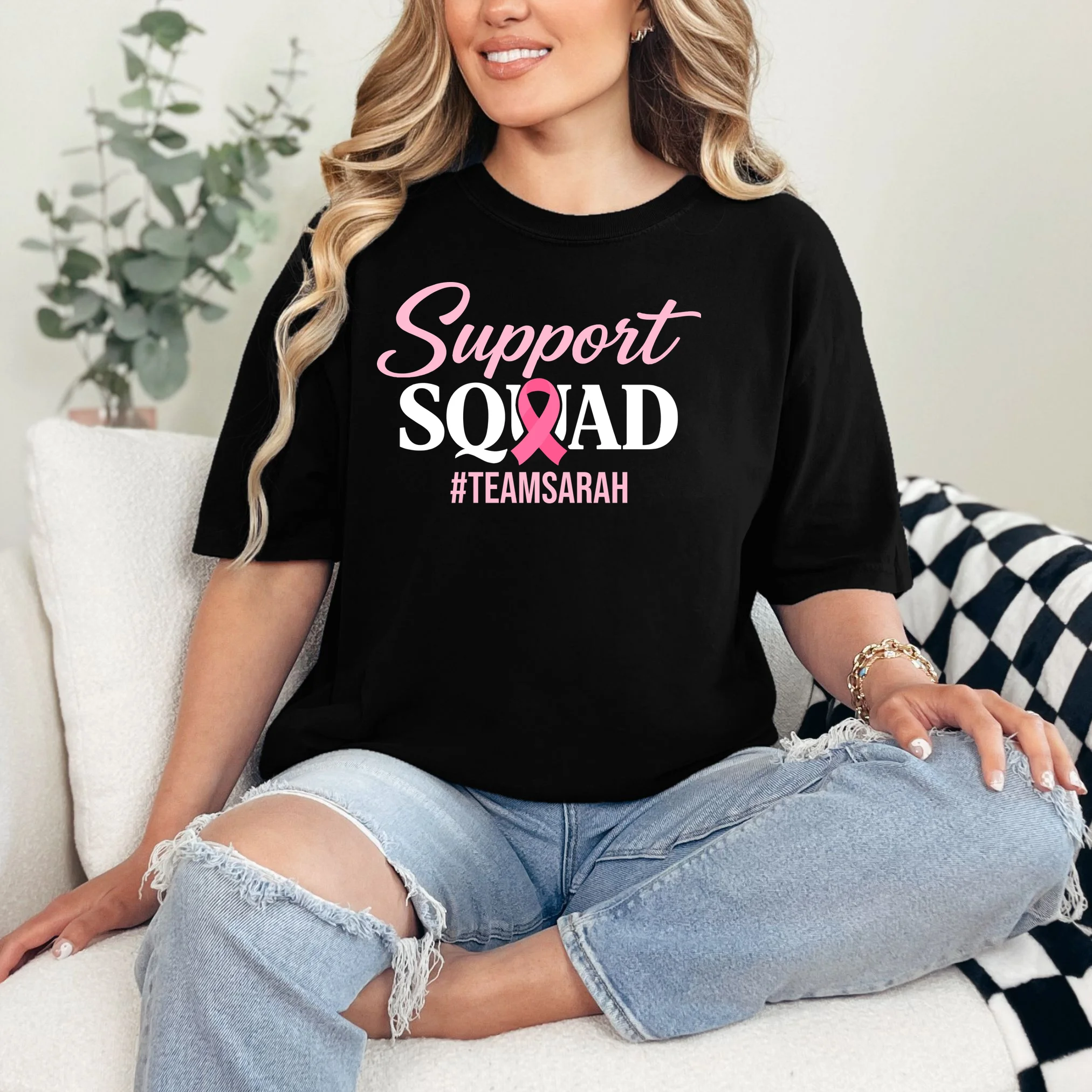 Custom Support Squad Breast Cancer Awareness T-Shirt - Front 1