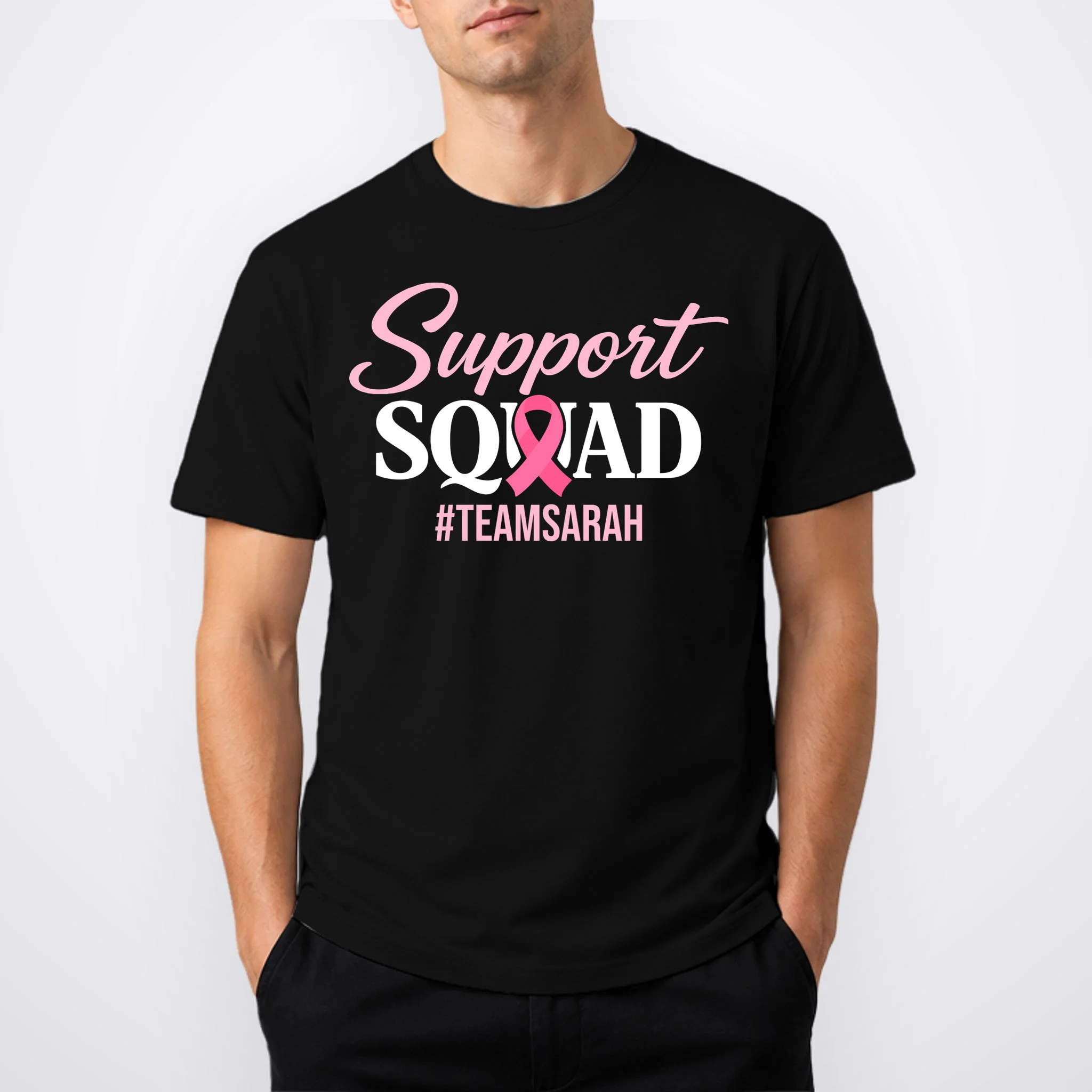 Custom Support Squad Breast Cancer Awareness Men's T-Shirt - Front 1
