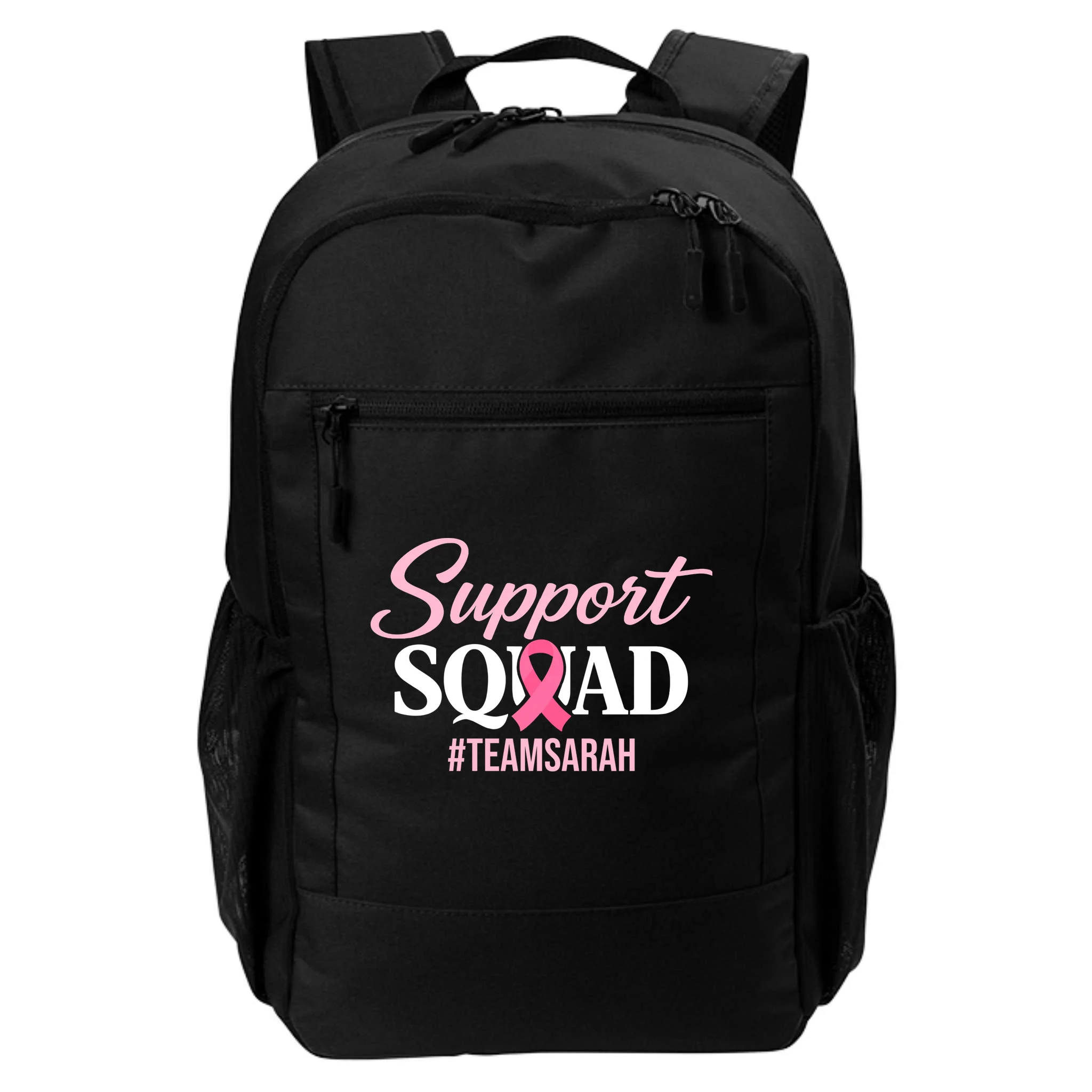 Custom Support Squad Breast Cancer Awareness Backpack - Front