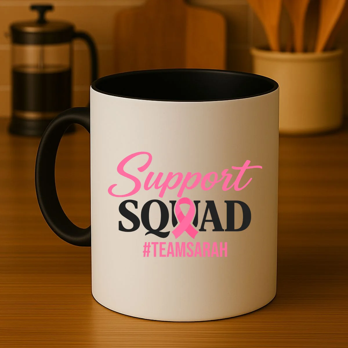 Custom Support Squad Breast Cancer Awareness Coffee Mug - Front 3