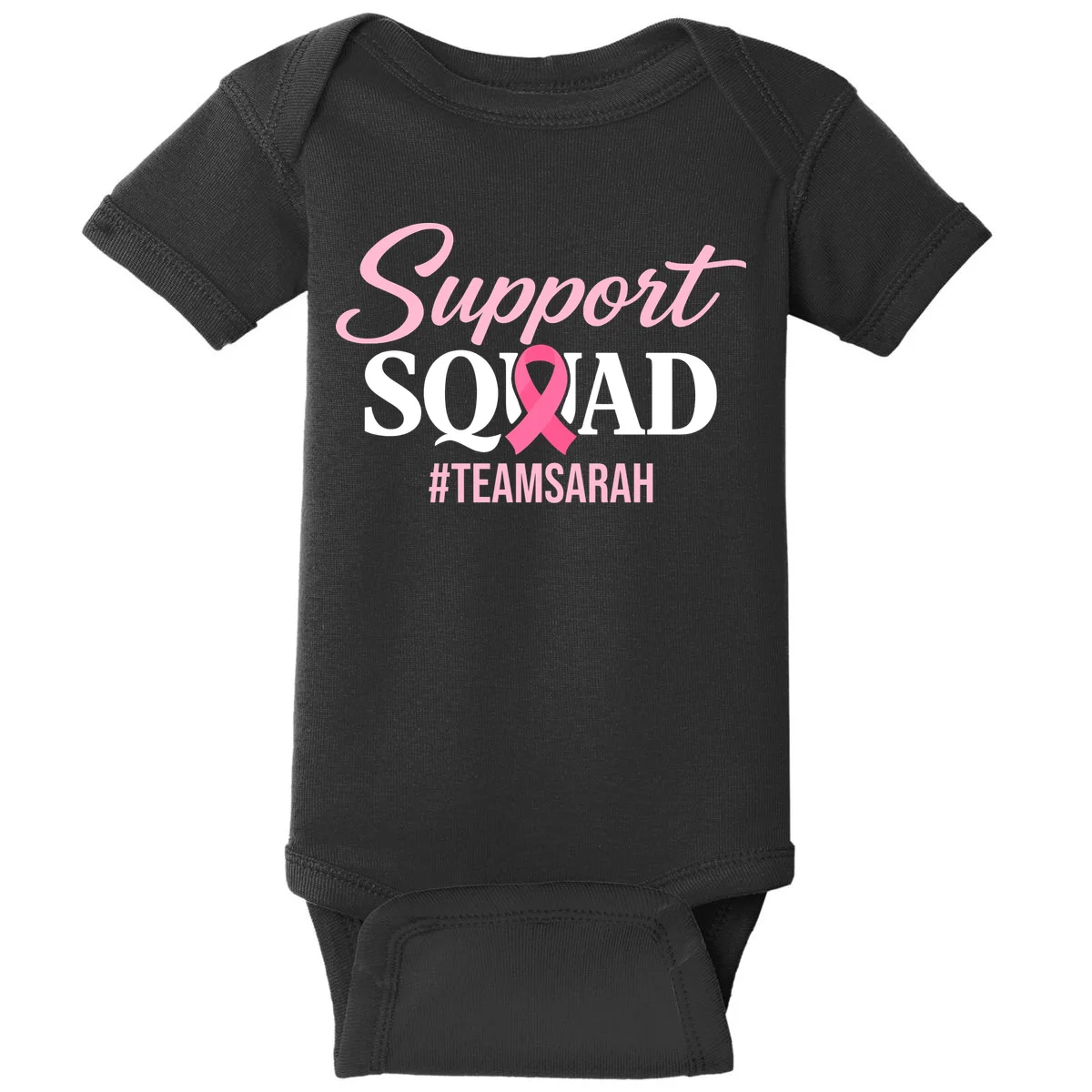 Custom Support Squad Breast Cancer Awareness Baby Bodysuit - Front