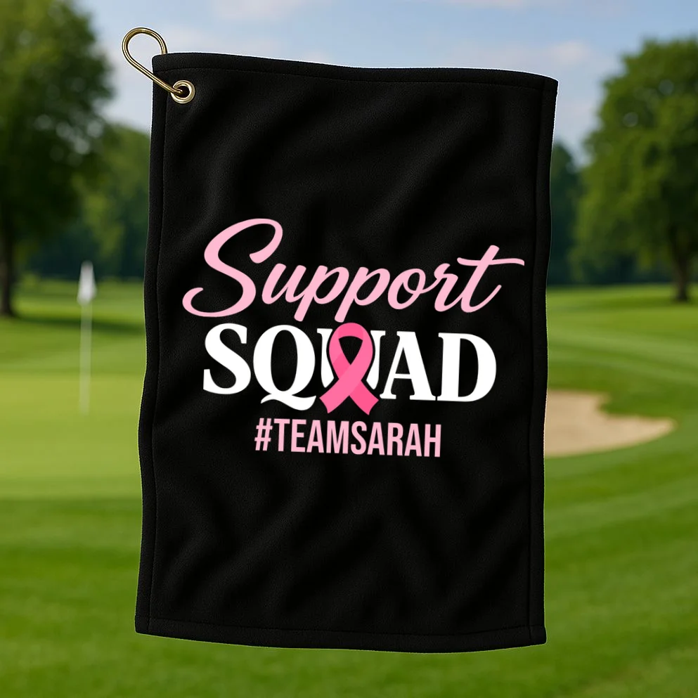 Custom Support Squad Breast Cancer Awareness Golf Towel - Front 1