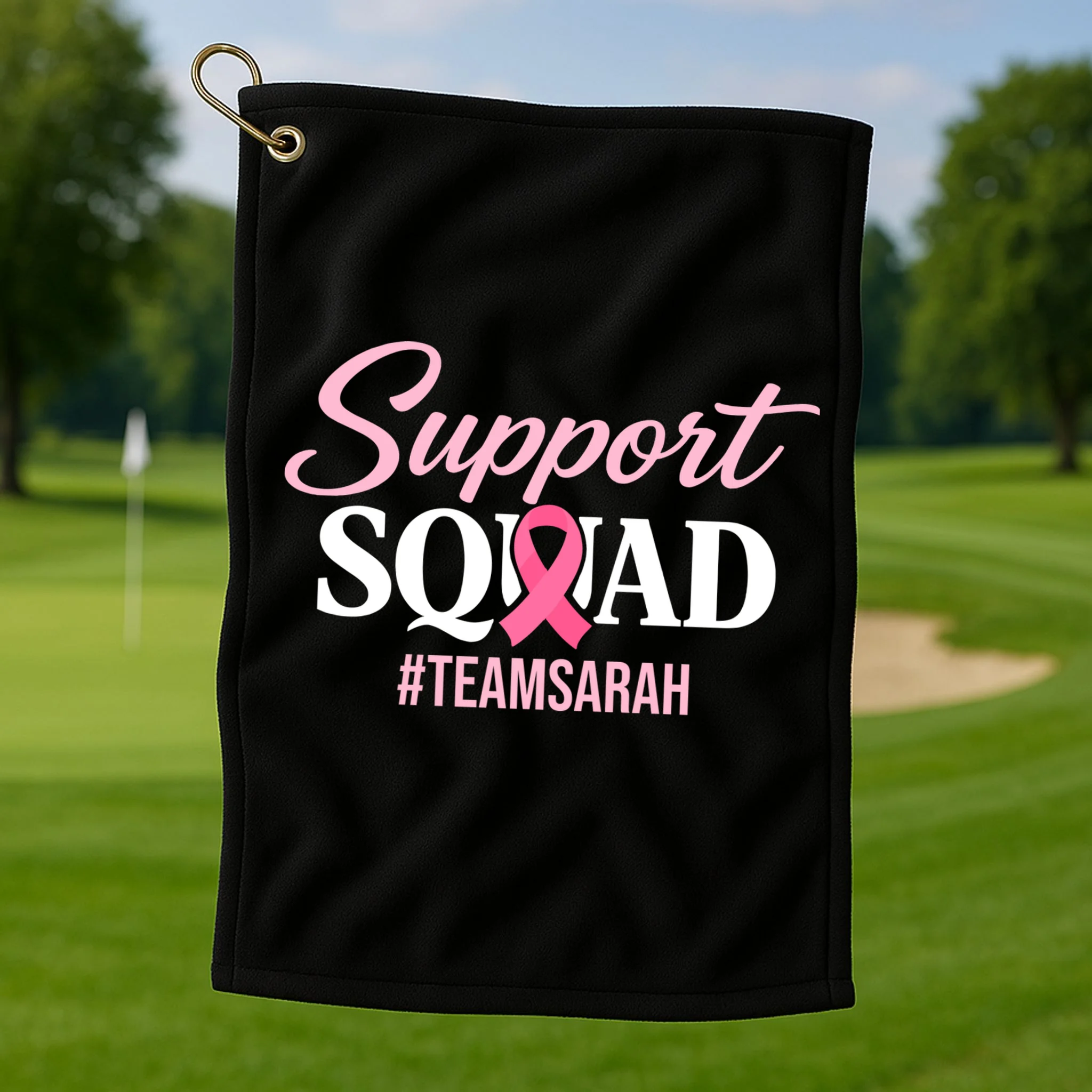 Custom Support Squad Breast Cancer Awareness Golf Towel - Front 1