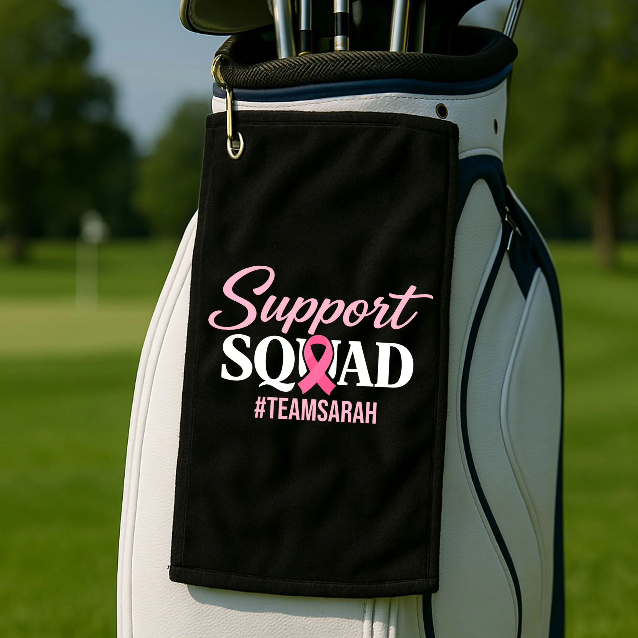 Custom Support Squad Breast Cancer Awareness Golf Towel - Front 2