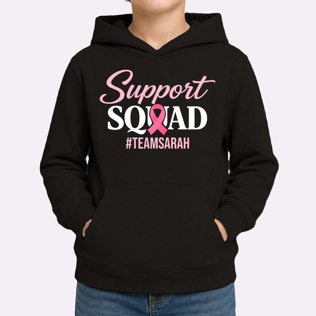 Custom Support Squad Breast Cancer Awareness Kids Hoodie - Front 1