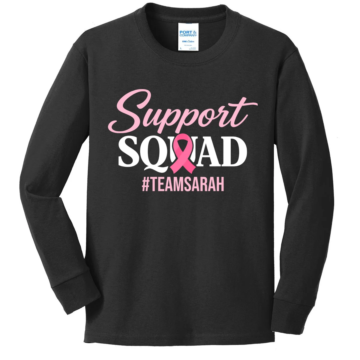 Custom Support Squad Breast Cancer Awareness Kids Long Sleeve Shirt - Front