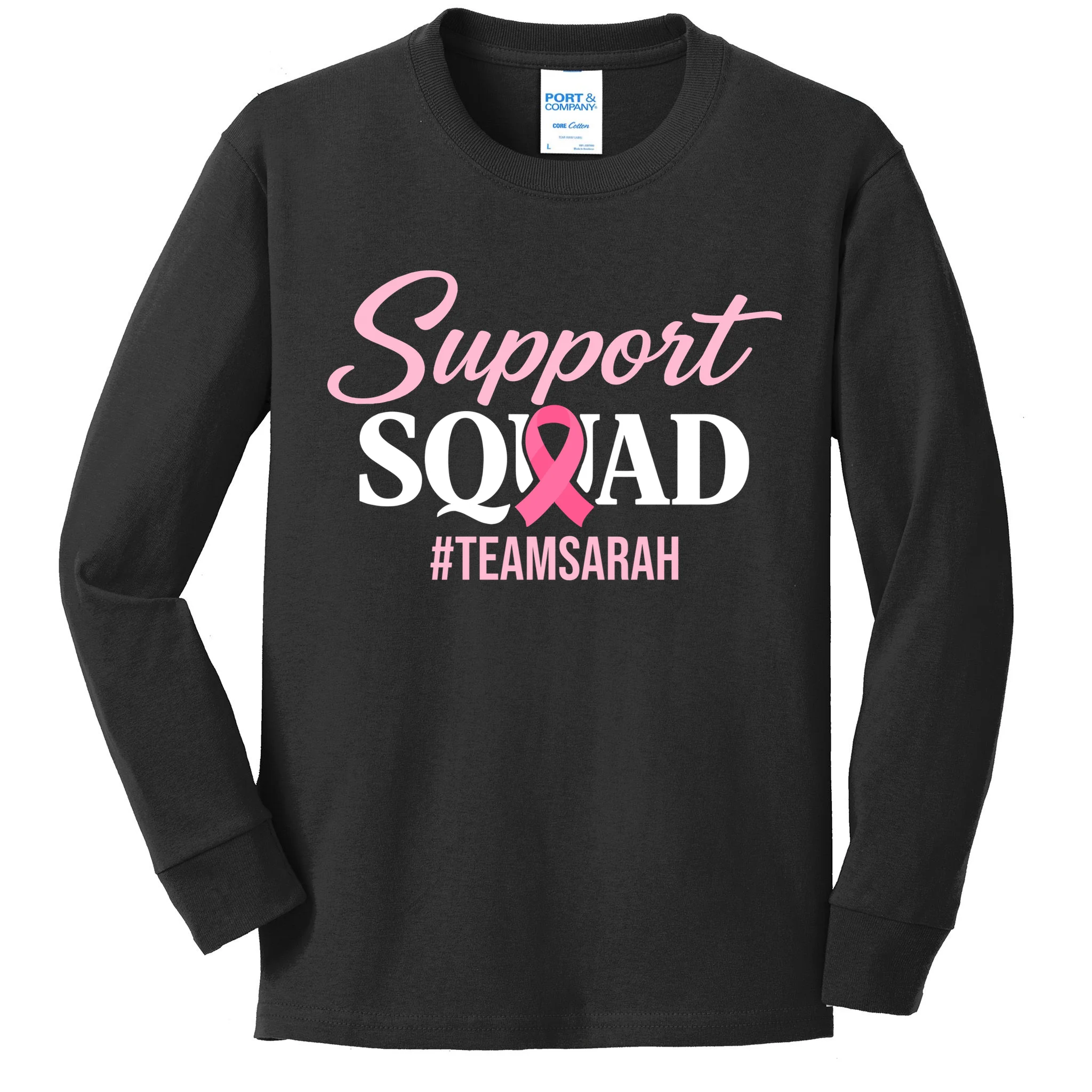 Custom Support Squad Breast Cancer Awareness Kids Long Sleeve Shirt - Front