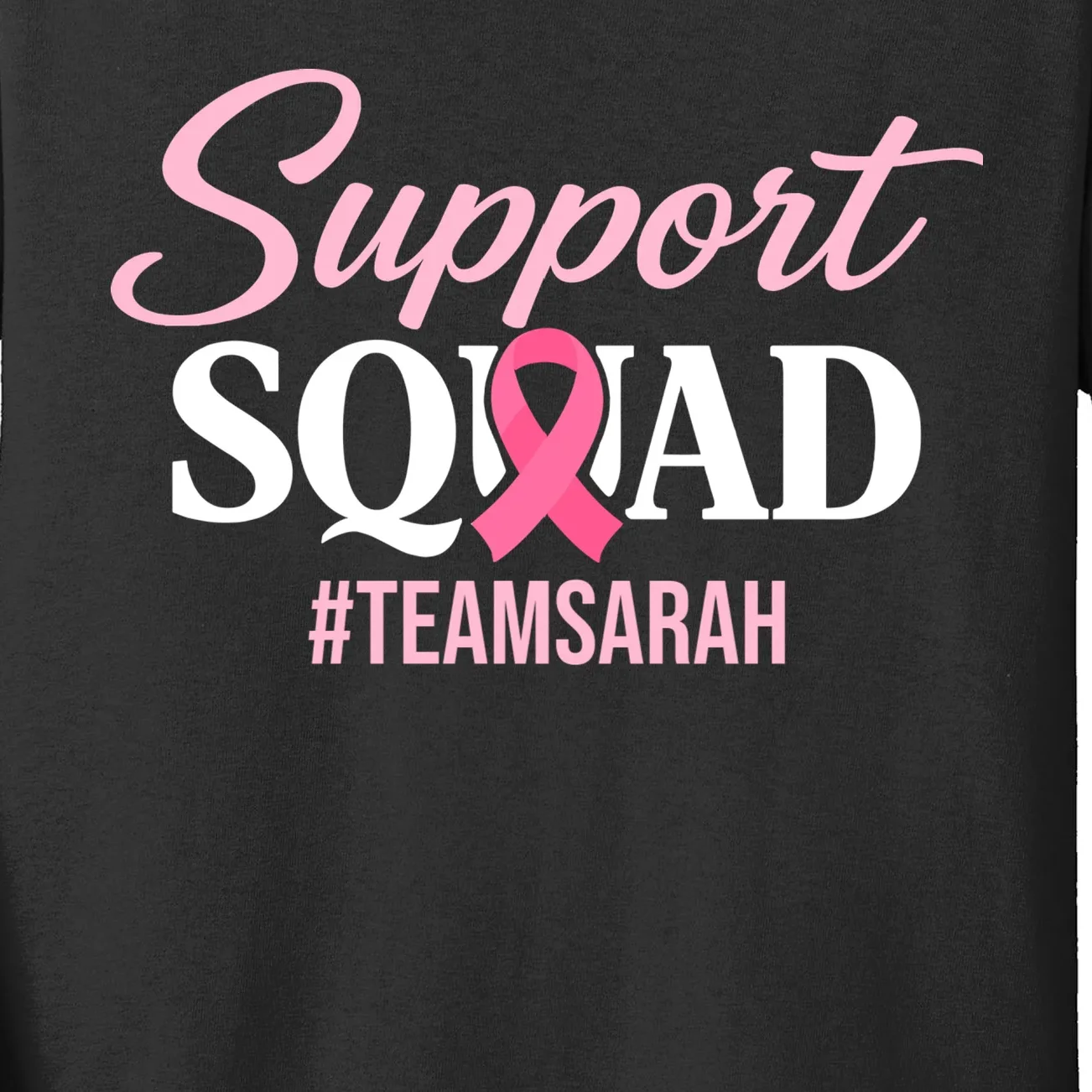 Custom Support Squad Breast Cancer Awareness Kids Long Sleeve Shirt - Front - Close-up