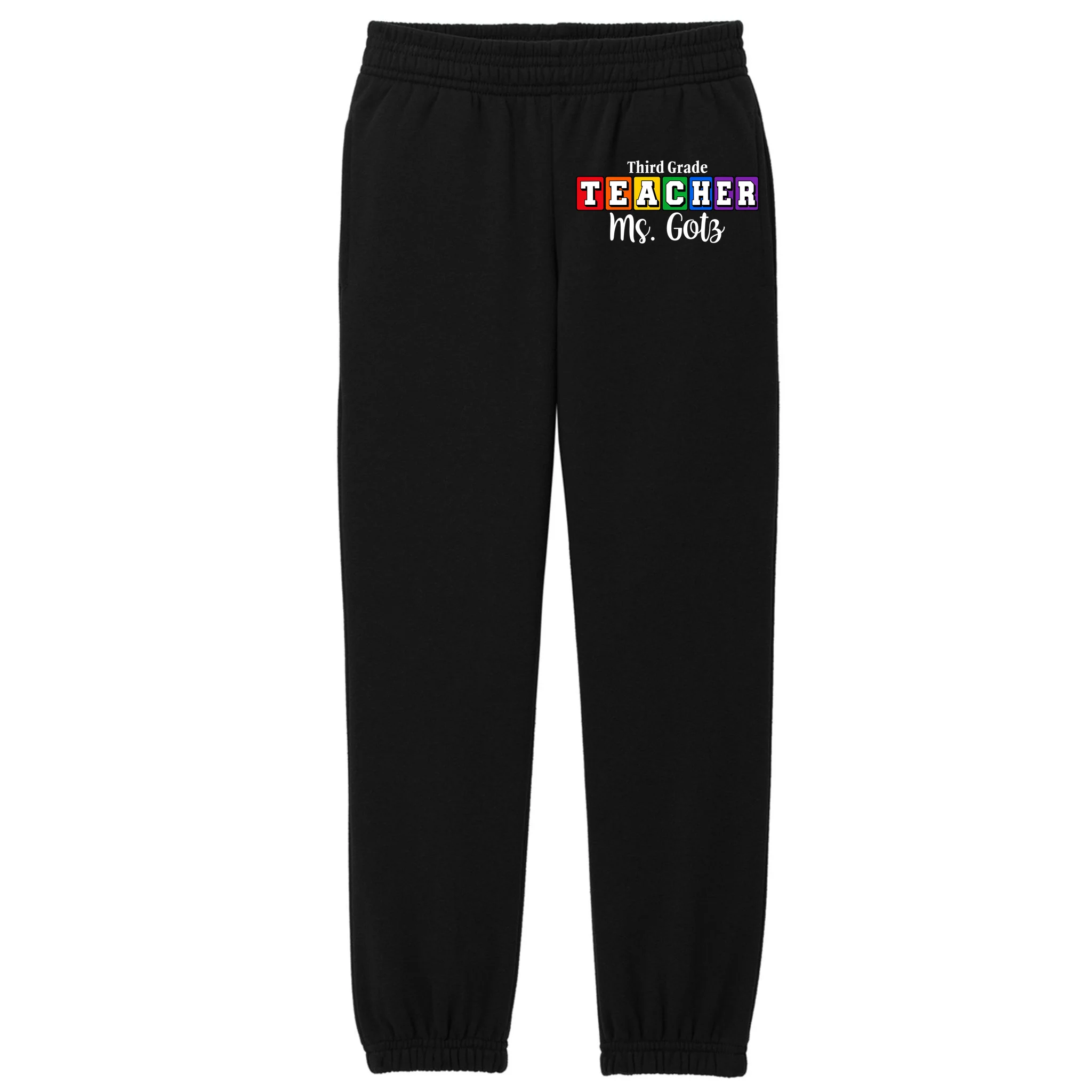 Custom Personalized Teacher Name Kids Fleece Sweatpants - Front