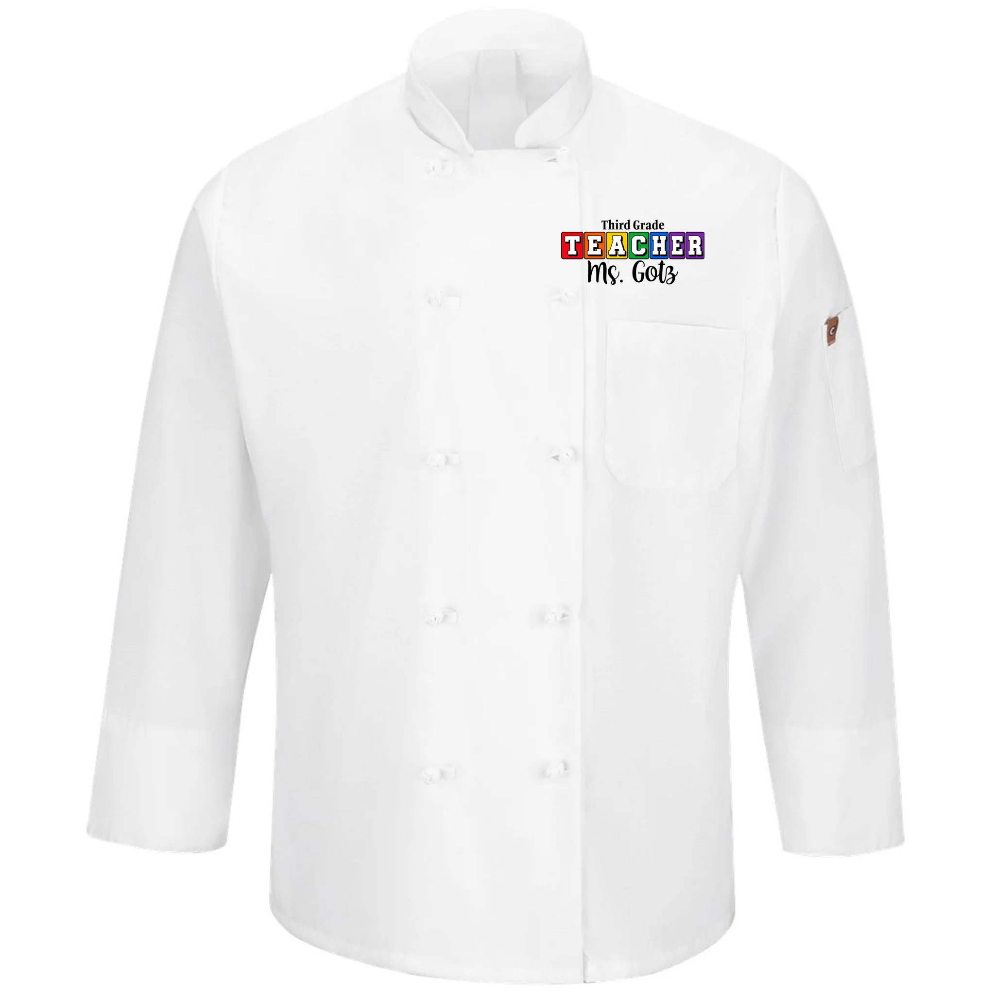 Custom Personalized Teacher Name Men's Chef Coat - Front