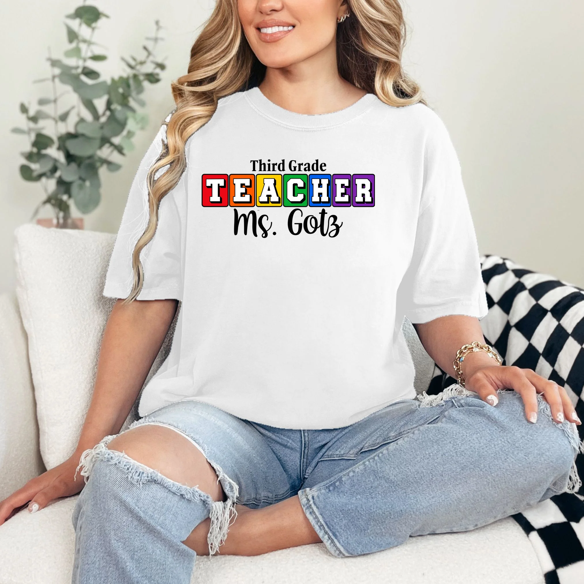 Custom Personalized Teacher Name Comfort Colors Unisex T-Shirt - Front 1