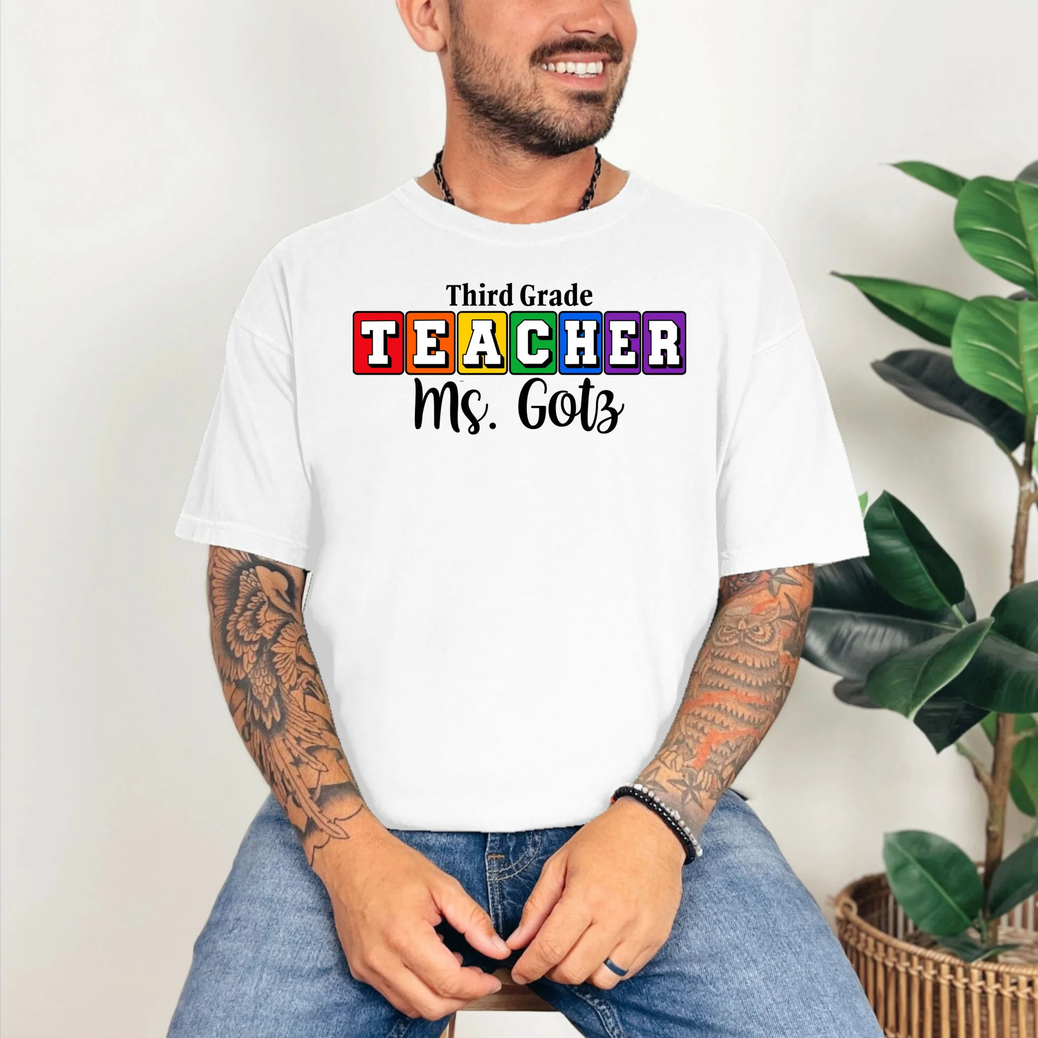 Custom Personalized Teacher Name Comfort Colors Unisex T-Shirt - Front 2
