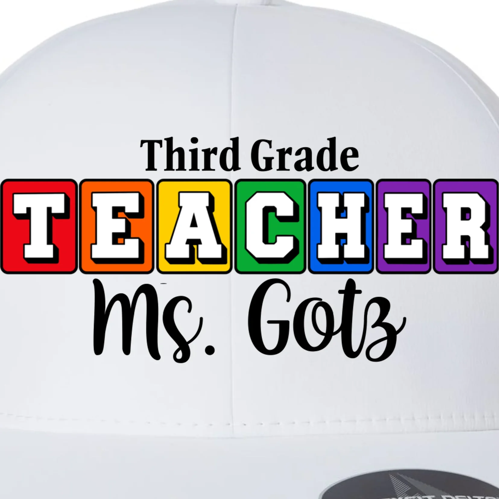 Custom Personalized Teacher Name Flexfit Men's Snapback Hat - Front - Close-up