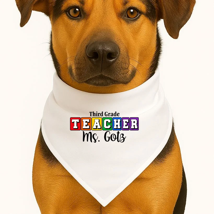 Custom Personalized Teacher Name Dog Bandana - Front 1
