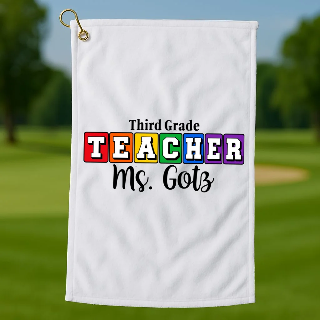 Custom Personalized Teacher Name Golf Towel - Front 1