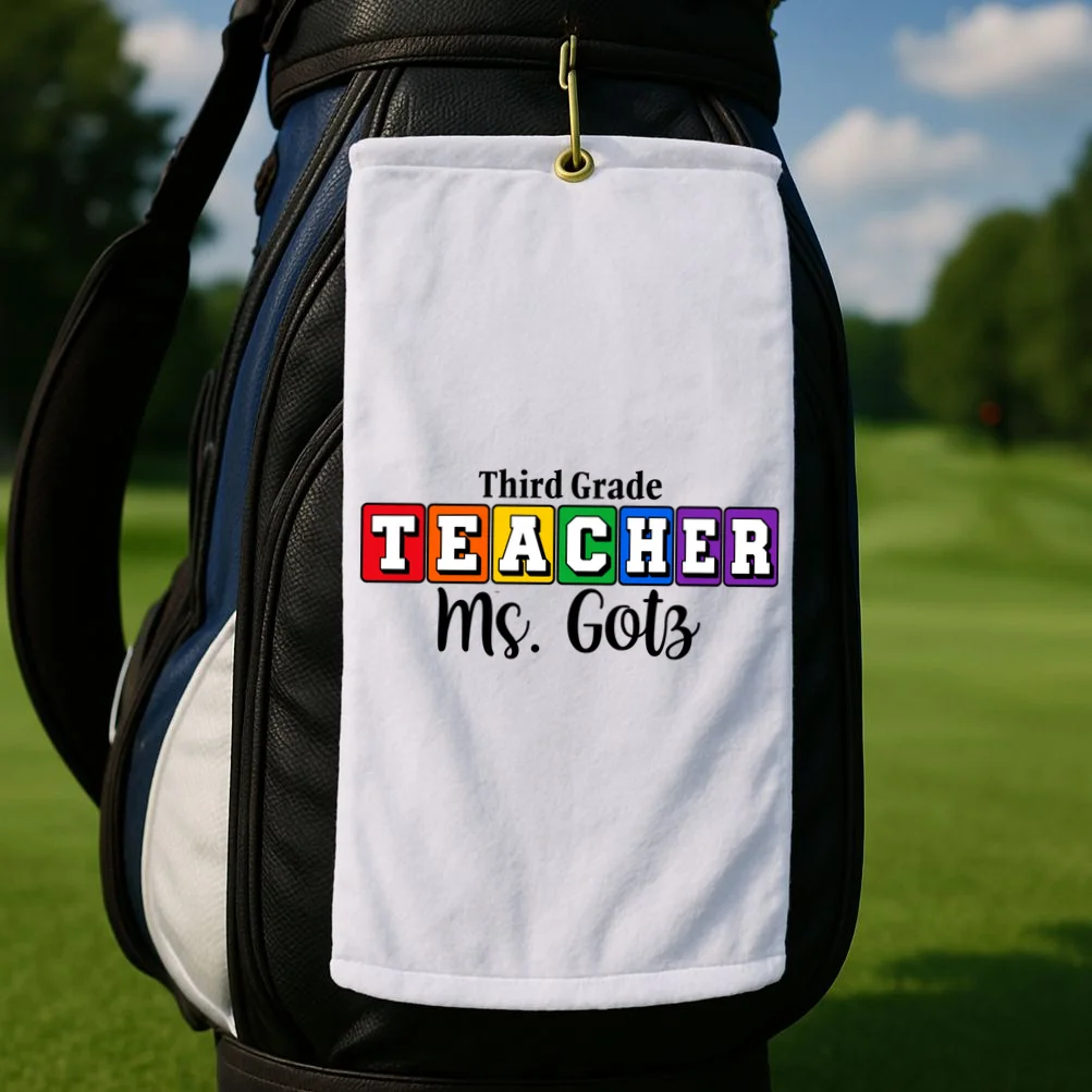 Custom Personalized Teacher Name Golf Towel - Front 2