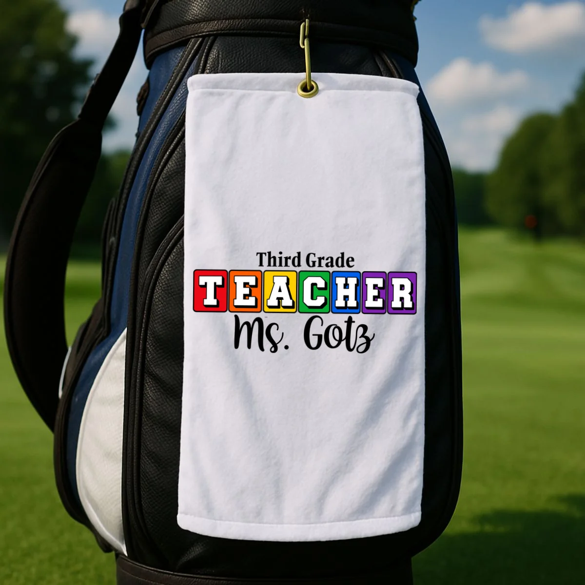 Custom Personalized Teacher Name Golf Towel - Front 2