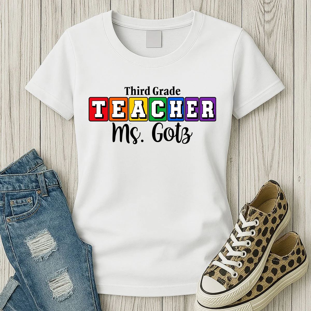 Custom Personalized Teacher Name Women's T-Shirt - Front 2