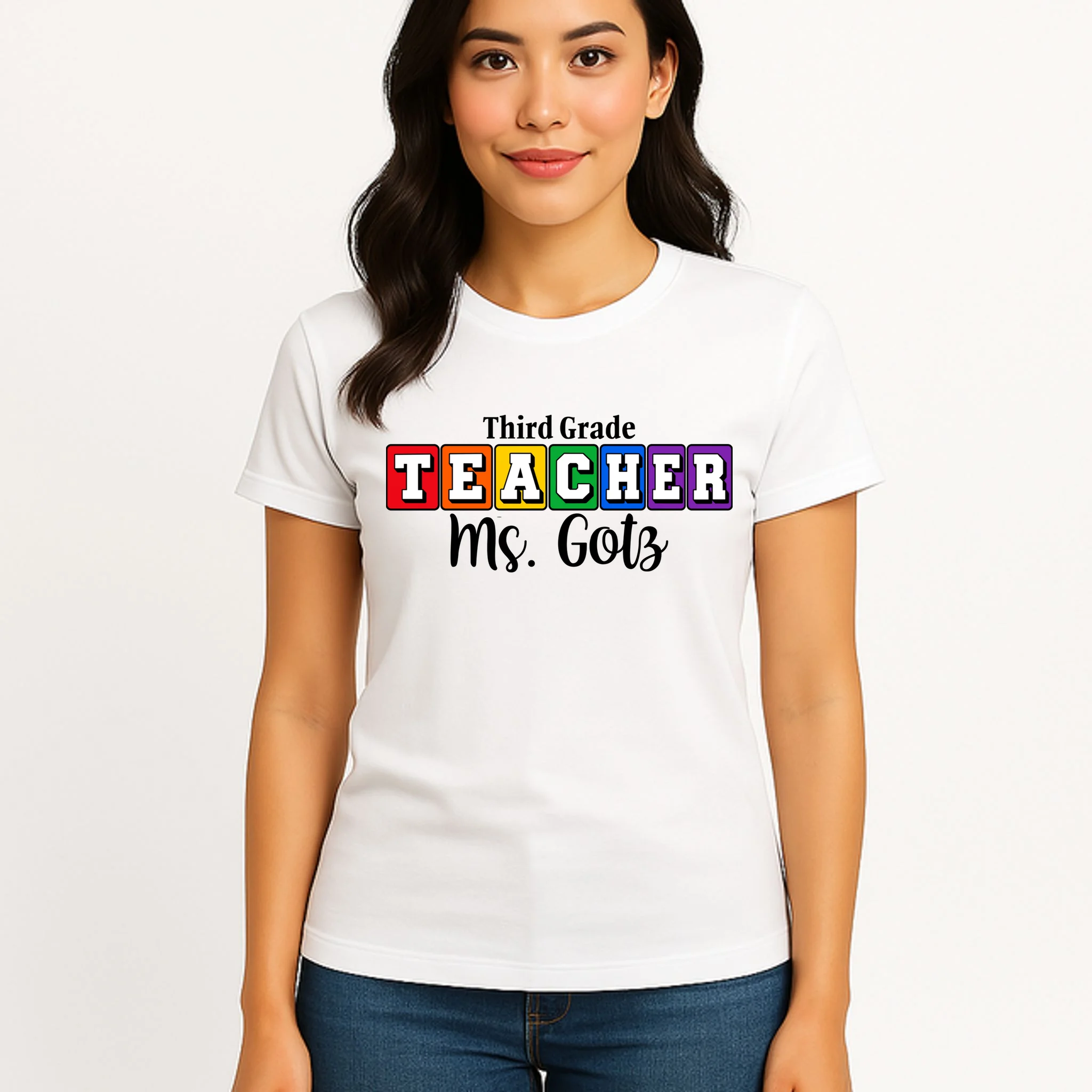 Custom Personalized Teacher Name Women's T-Shirt - Front 3